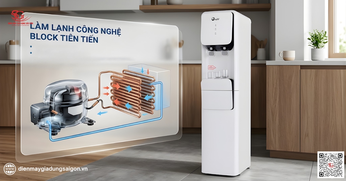 Cây nước nóng lạnh FujiE WDBY400 trang bị công nghệ làm lạnh Block siêu tốc