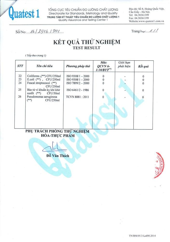 ket qua thu nghiem tiep theo - Máy lọc nước tinh khiết Hydrogen FujiE RO-09B