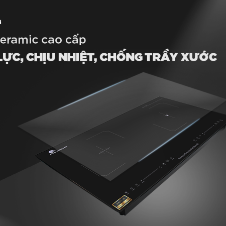 Cấu tạo mặt kính Ceramic cao cấp chịu lực, chịu nhiệt và chống trầy xước của bếp điện đôi Fujimaster FJM-2302.