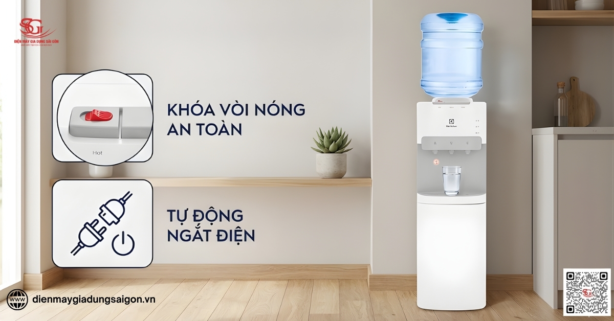 Electrolux EQACF01TXWV khóa vòi nước nóng và tự động ngắt điện
