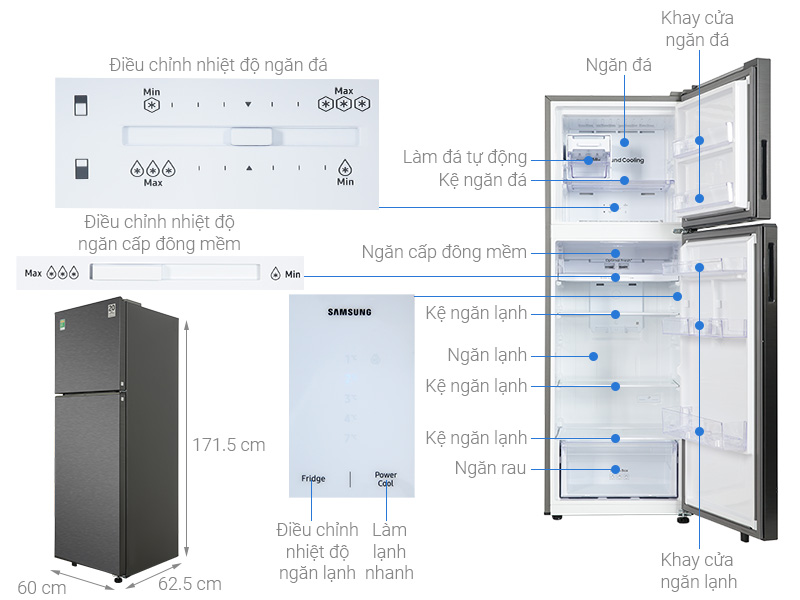 Tủ lạnh Samsung Inverter 305 lít RT31CG5424B1SV - Thông số kích thước