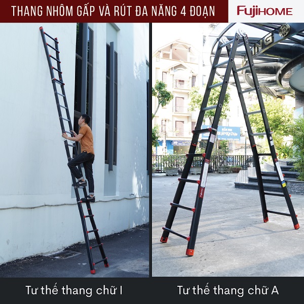 10 1 3 - Thang nhôm gấp và rút đa năng 4 đoạn FUJIHOME ML45B (Black)