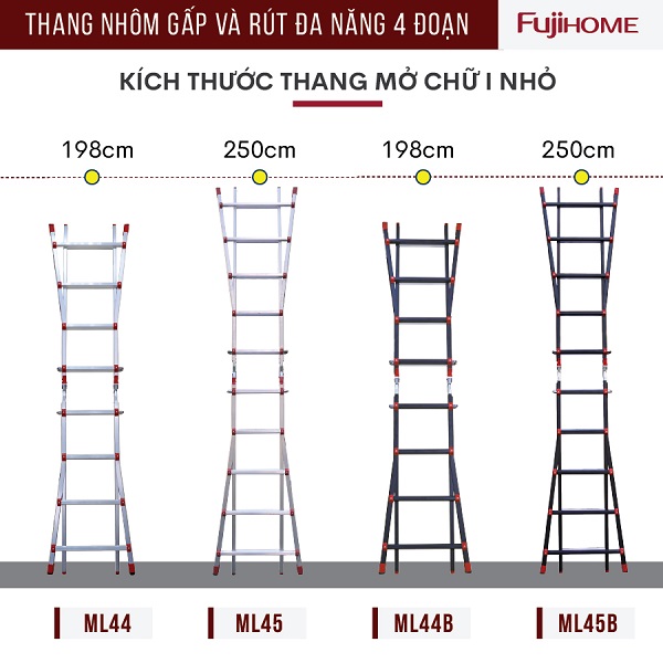 2 8 1 - Thang nhôm gấp và rút đa năng 4 đoạn FUJIHOME ML45