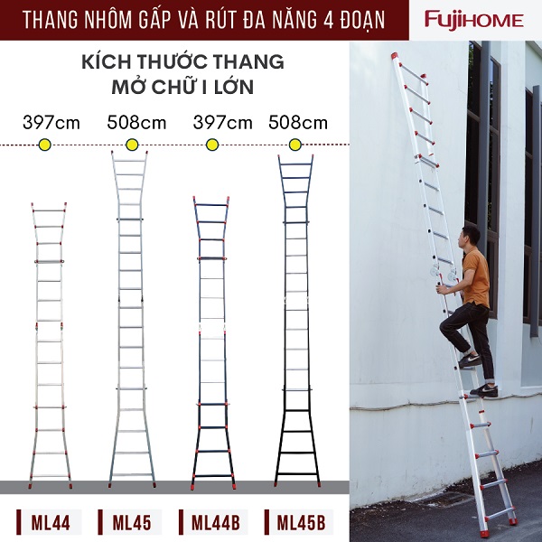 3 2 1 1 - Thang nhôm gấp và rút đa năng 4 đoạn FUJIHOME ML45