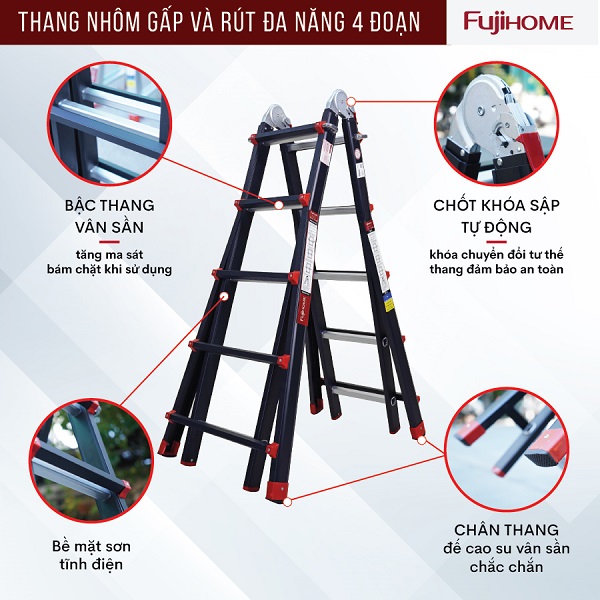 7 1 4 - Thang nhôm gấp và rút đa năng 4 đoạn FUJIHOME ML45B (Black)