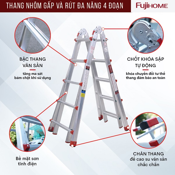 9 4 - Thang nhôm gấp và rút đa năng 4 đoạn FUJIHOME ML45