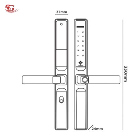 Kích thước khóa cửa vân tay Hubert HB CNI3 EU Black