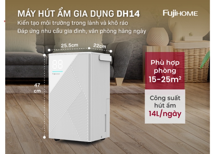 Máy hút ẩm dân dụng Fujihome DH14