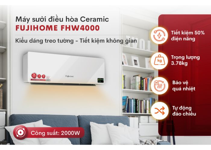 Quạt sưởi điều hòa treo tường FUJIHOME FHW4000