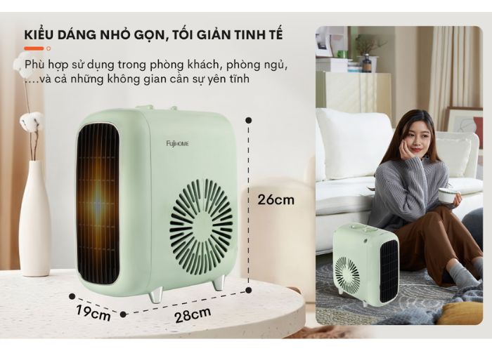 Quạt sưởi gốm mini thiết kế tinh tế nhỏ gọn