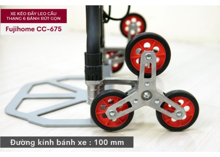 Xe có tải trọng leo cầu thang 35kg, đi đường bằng 70kg, gồm có 6 bánh xe