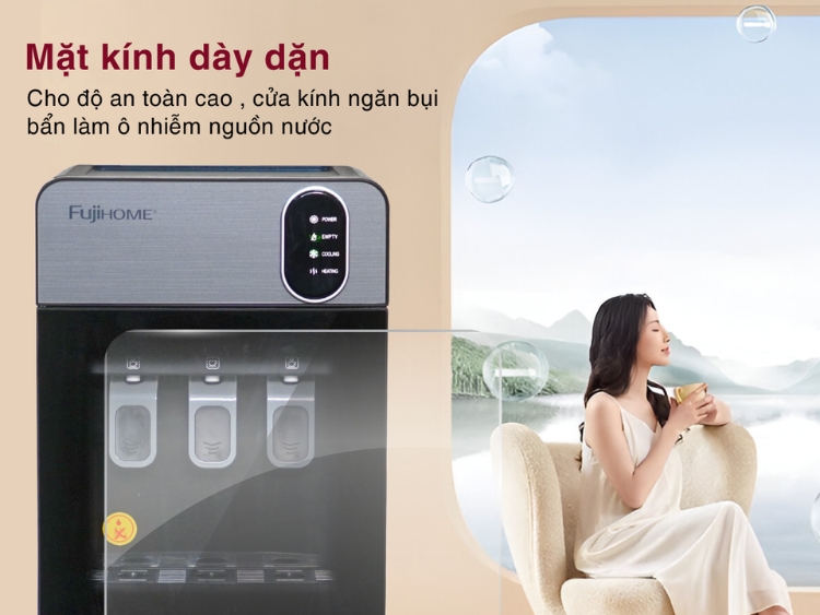 Cây nước nóng lạnh cao cấp Fujihome WD11ES mặt kính dày dặn