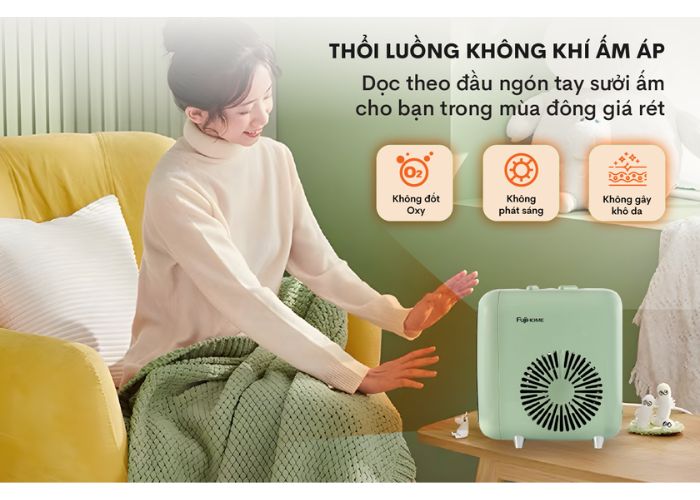 máy sưởi mini FUJIHOME FH1200 thôi luồng không khí ấm áp