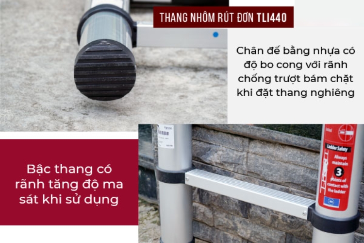 Thang nhôm rút gọn đơn FUJIHOME TLI440 chân đế cao su chống trượt