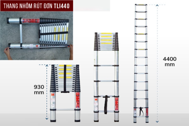 Thang nhôm rút gọn đơn FUJIHOME TLI440 thông số kỹ thuật