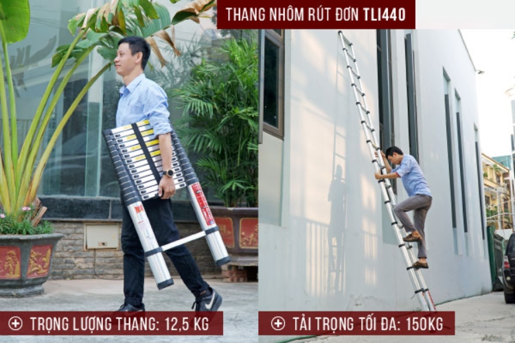 Thang nhôm rút gọn đơn FUJIHOME TLI440 trọng lượng nhẹ