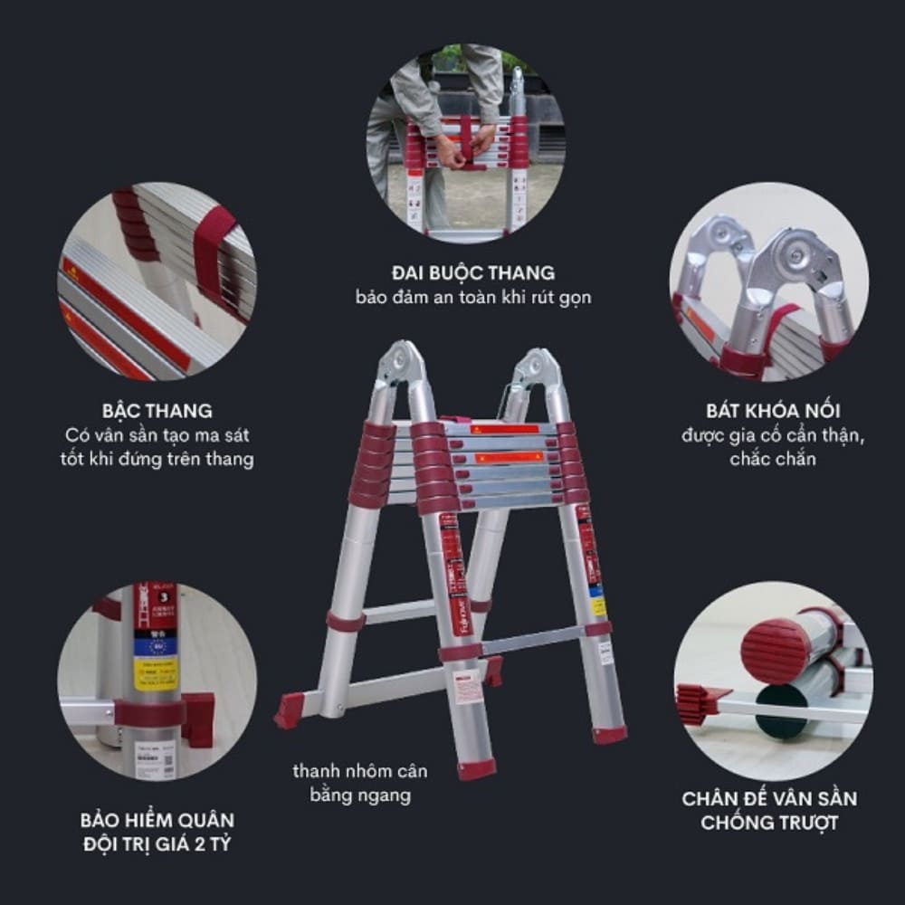 Cấu tạo bên ngoài của thang nhôm rút gọn Fujihome TLA08R