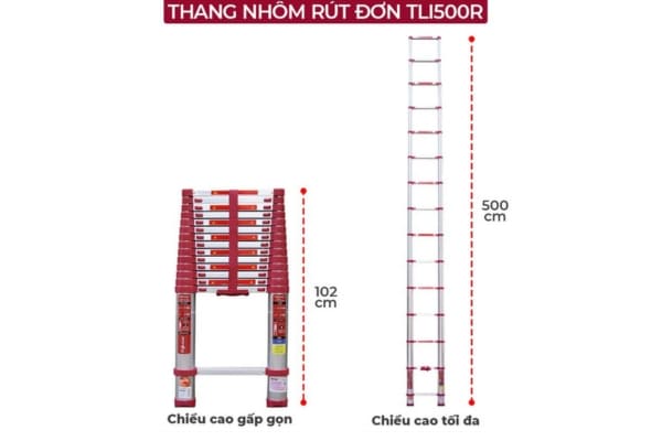 Kích thước thang nhôm rút gọn đơn Fujihome TLI500R