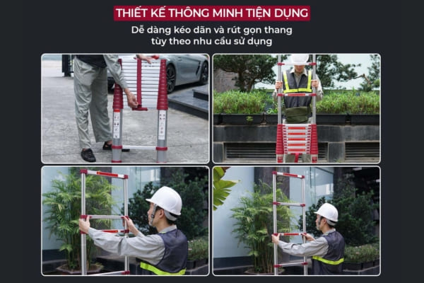 Mô tả thang nhôm rút gọn Fujihome TLI500R với thiết kế thông minh
