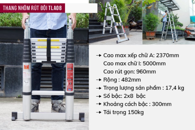 Thông số kỹ thuật thang nhôm rút gọn FUJIHOME TLA08
