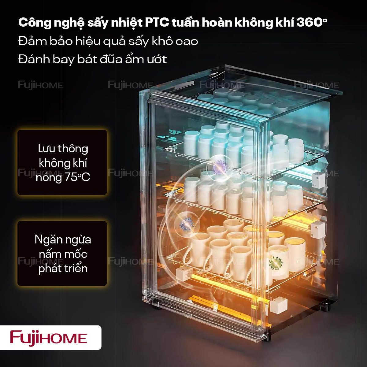 Tủ sấy chén bát Fujihome DD180 - Công nghệ sấy
