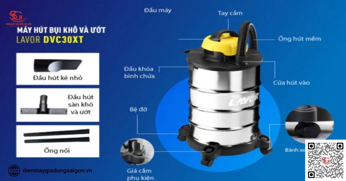 Máy hút bụi khô và ướt Lavor DVC30XT lý tưởng cho việc làm sạch