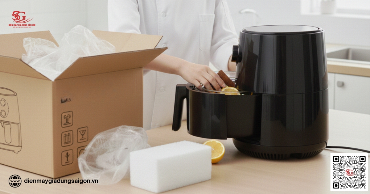 Khử mùi nhựa và mùi “hàng mới” cho nồi chiên không dầu