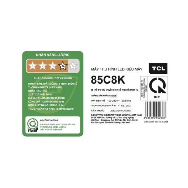 Google Tivi QD-Mini LED TCL AI 4K 85 inch 85C8K