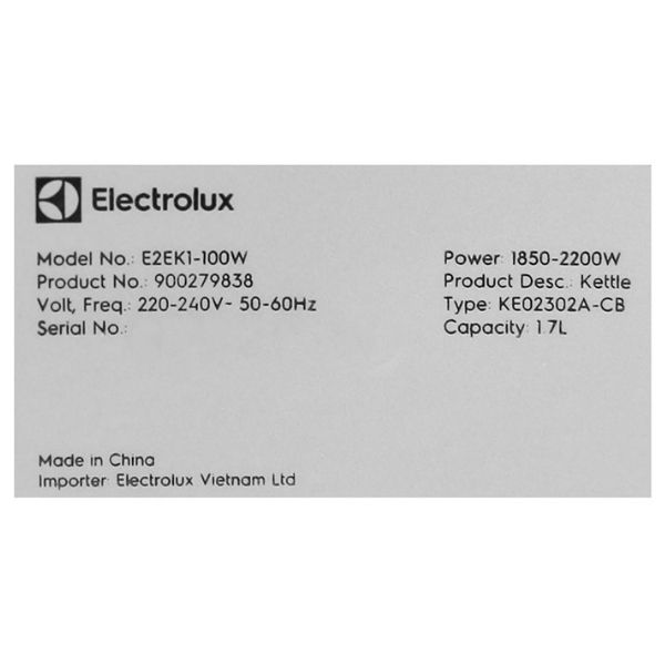 Bình đun siêu tốc Electrolux 1.7 lít E2EK1-100W_ĐMGDSG