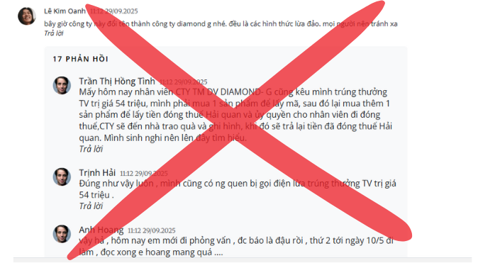 Diamond-G khẳng định hoàn toàn không có sự việc trúng thưởng như mọi người đã nói