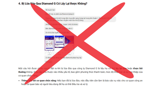 Diamond G – Khẳng định không có hình thức tuyển dụng thu phí