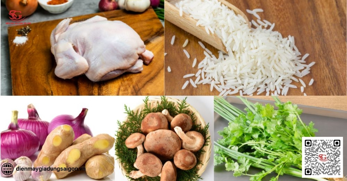 Nguyên liệu nấu cháo gà bằng nồi cơm điện