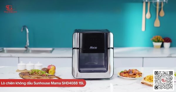 Thiết kế inox cao cấp dễ vệ sinh trên lò chiên không dầu Sunhouse Mama SHD4088 15 lít
