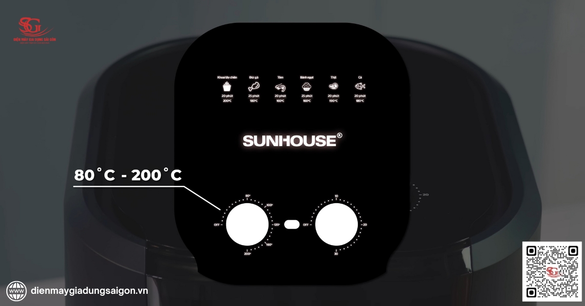 Đa dạng chế độ nấu cài đặt sẵn của nồi chiên không dầu Sunhouse