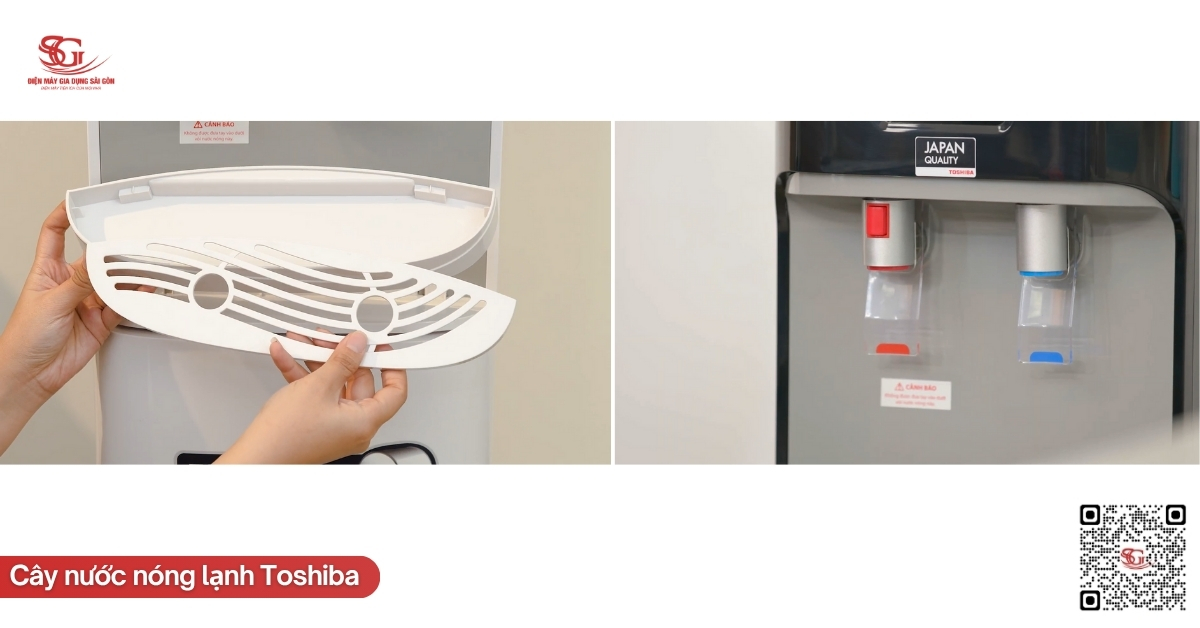 khay nước tháo rời dễ vệ sinh và khoá an toàn cảm biến kép