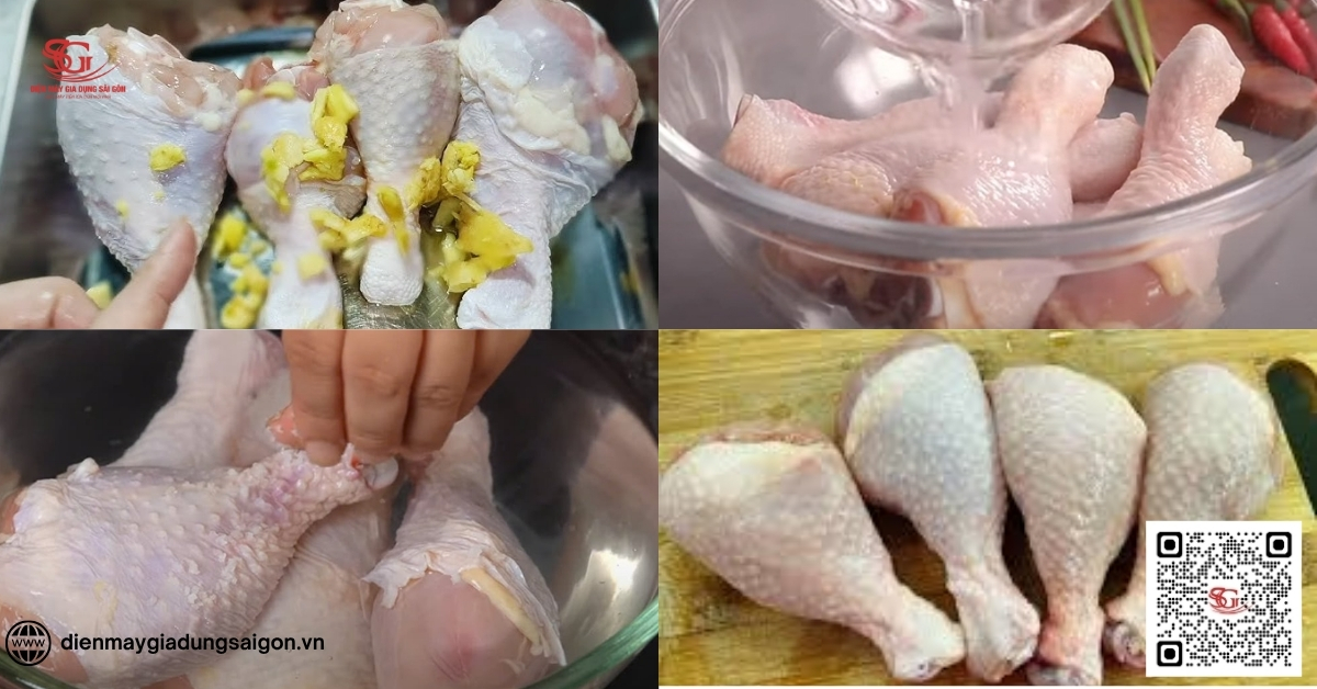 Bước 1: Sơ chế & khử mùi đùi gà