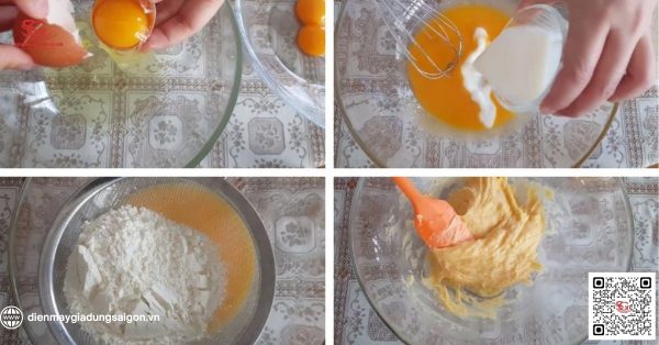 Đánh trứng và trộn bột
