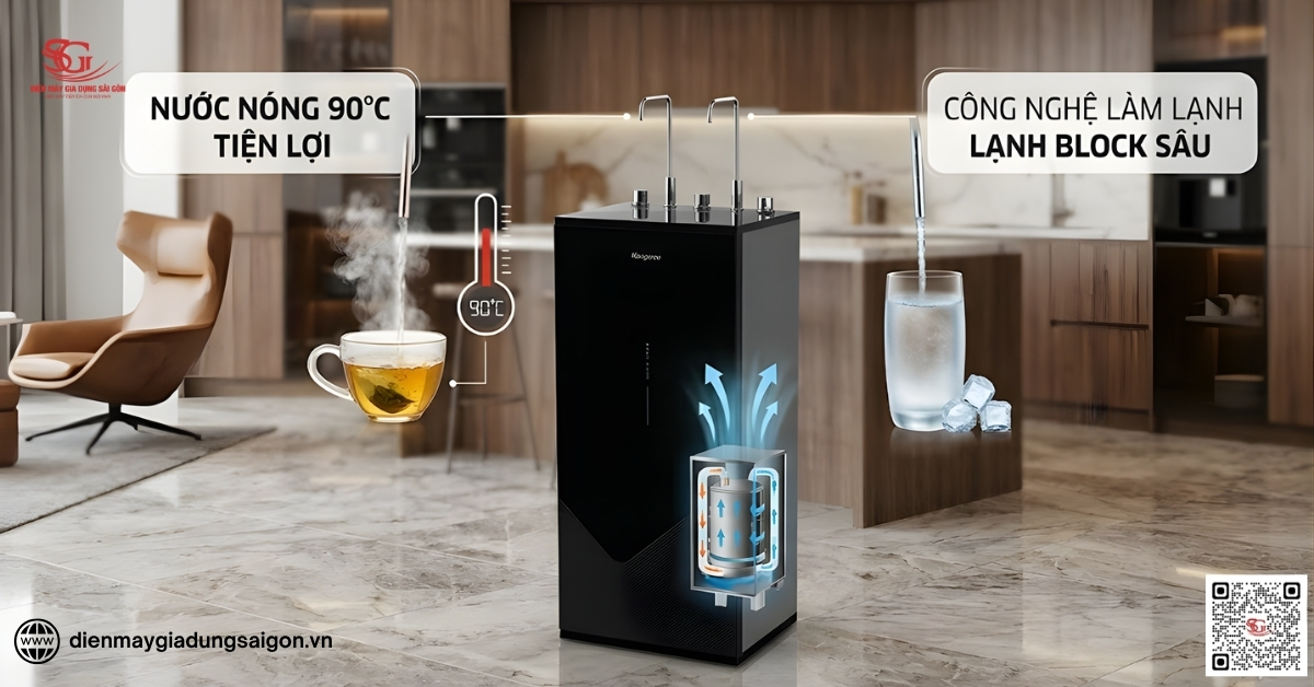 Kangaroo KGHC10V6 với công nghệ làm lạnh Block sâu và nước nóng 90°C tiện lợi