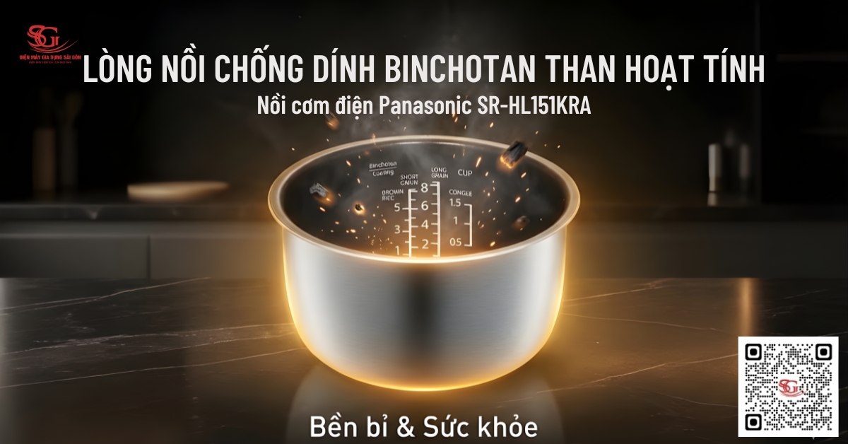 Lòng nồi chống dính Binchotan than hoạt tính của Panasonic SR-HL151KRA