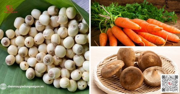 Nguyên liệu nấu cháo gà hạt sen mềm