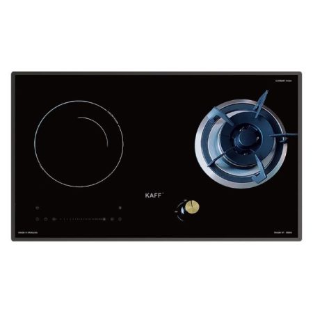 Bếp gas kết hợp từ Kaff KF-088IG nhập khẩu Malaysia gồm một bếp từ điều khiển cảm ứng và một bếp gas kiềng gang núm xoay mạ vàng.