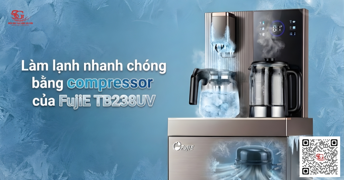 Làm lạnh nhanh chóng bằng compressor của cây nước nóng lạnh FujiE TB238UV