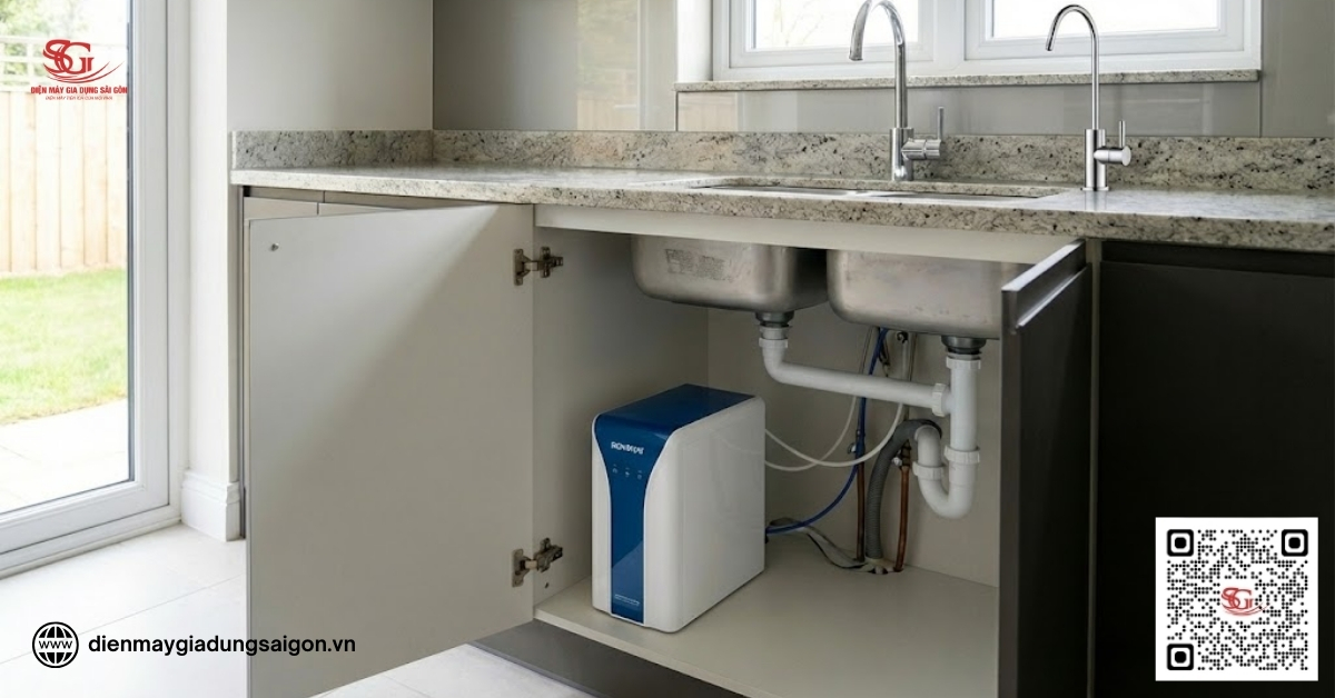 Cây lọc nước nóng lạnh Hoà Phát RO để gầm