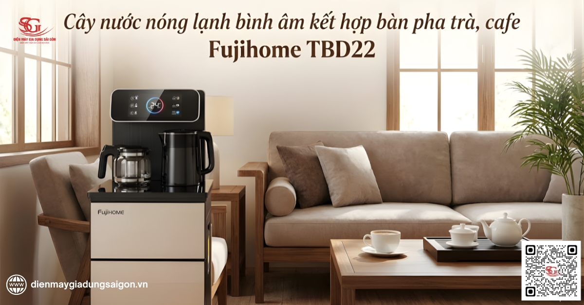 Cây nước nóng lạnh bình âm kết hợp bàn pha trà, cafe Fujihome TBD22