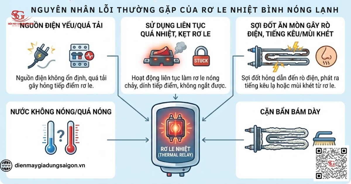 Nguyên nhân lỗi thường gặp của rơ le nhiệt bình nóng lạnh
