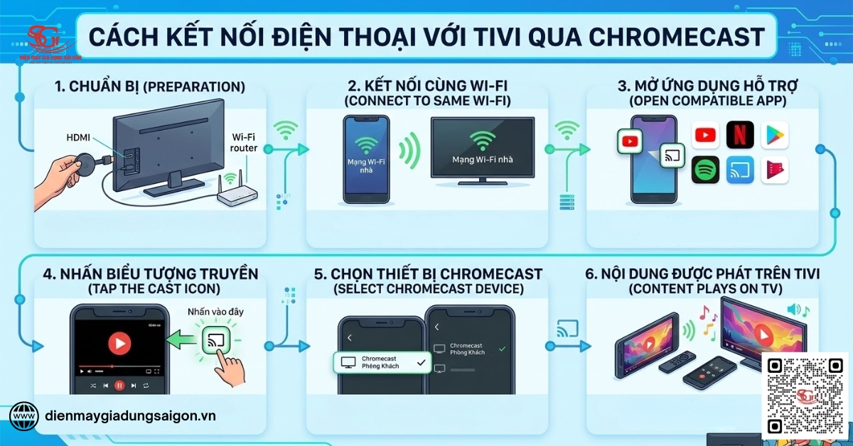 Cách kết nối điện thoại với tivi qua Chromecast