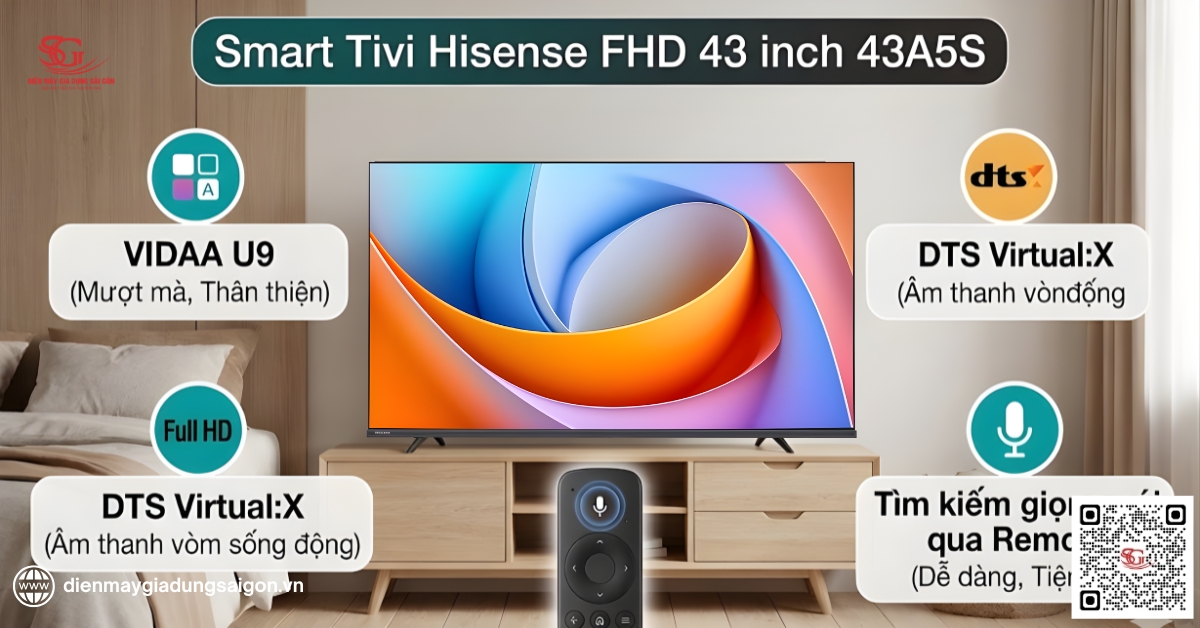 Smart Tivi Hisense FHD 43 inch 43A5S