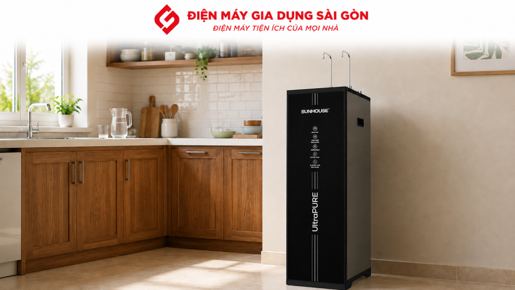 Máy lọc nước Sunhouse tủ đứng ứng dụng công nghệ lọc RO tiên tiến.