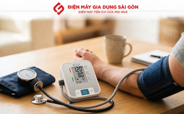Minh họa máy đo huyết áp bắp tay Gluck Care sử dụng tại nhà