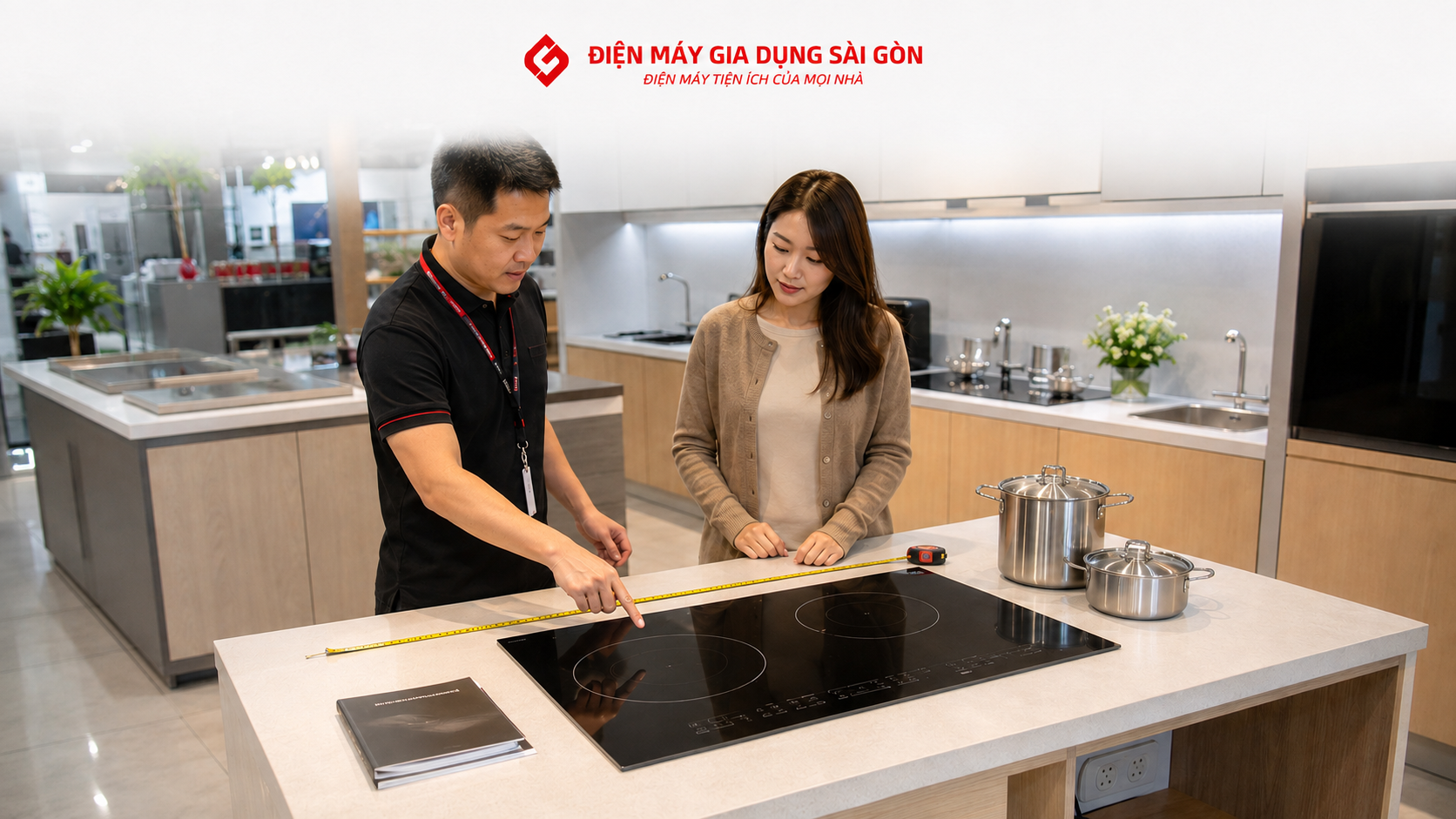 Nhân viên tư vấn cách chọn và lắp đặt bếp từ an toàn